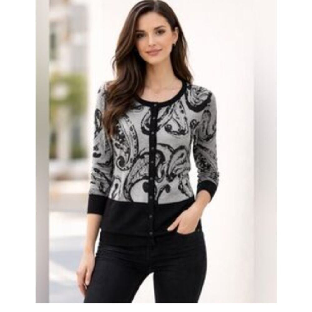 Premise NWT Cardigan Black & Gray Paisley Snap Front XS